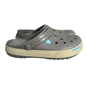 Crocs Crocband Clogs Charcoal Grey Tan Blue Stripe Mens 9 Womens 11 11016